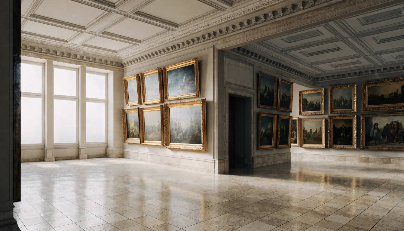 Ilustracyjna sala galerii z obrazami w ramach