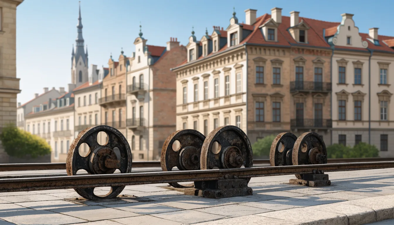 Ilustracyjne ujęcie dawnych torów tramwajowych w nawierzchni placu