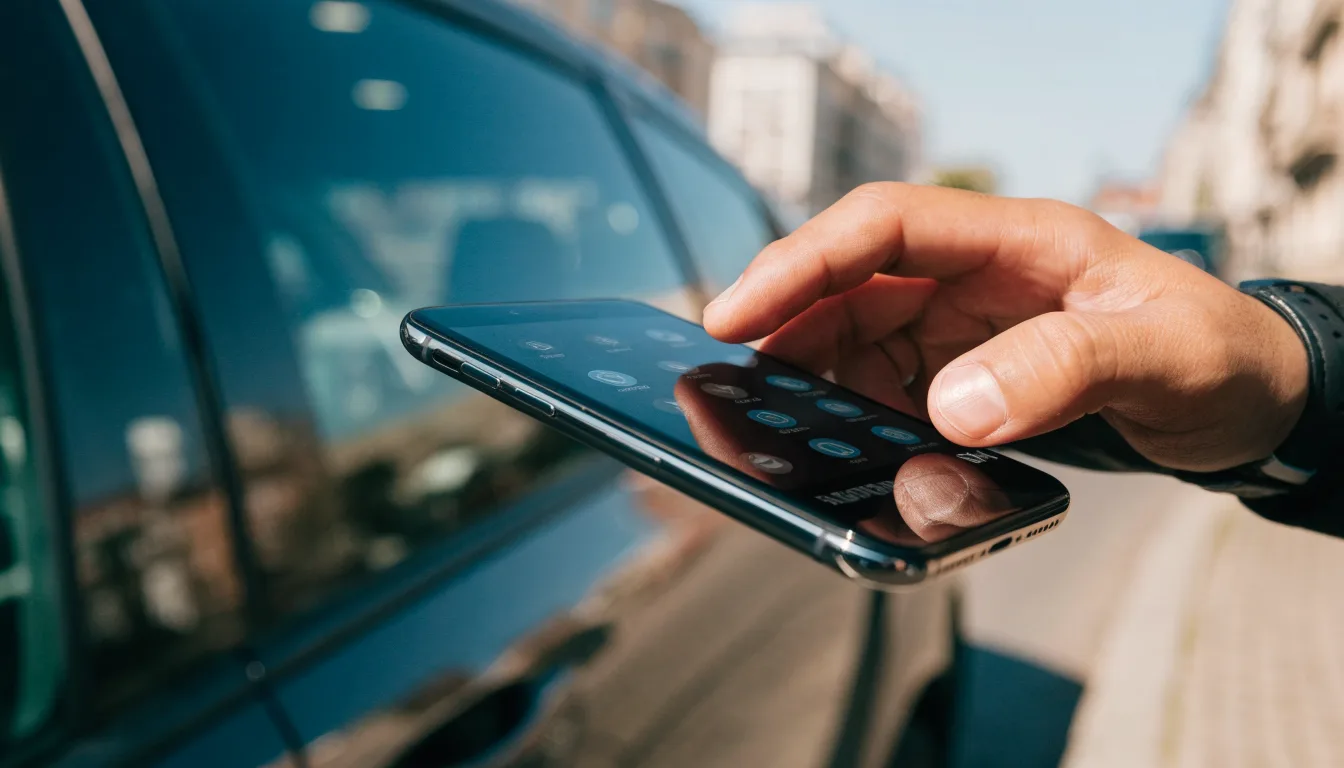Kierowca przygotowuje płatność za postój w aplikacji mobilnej