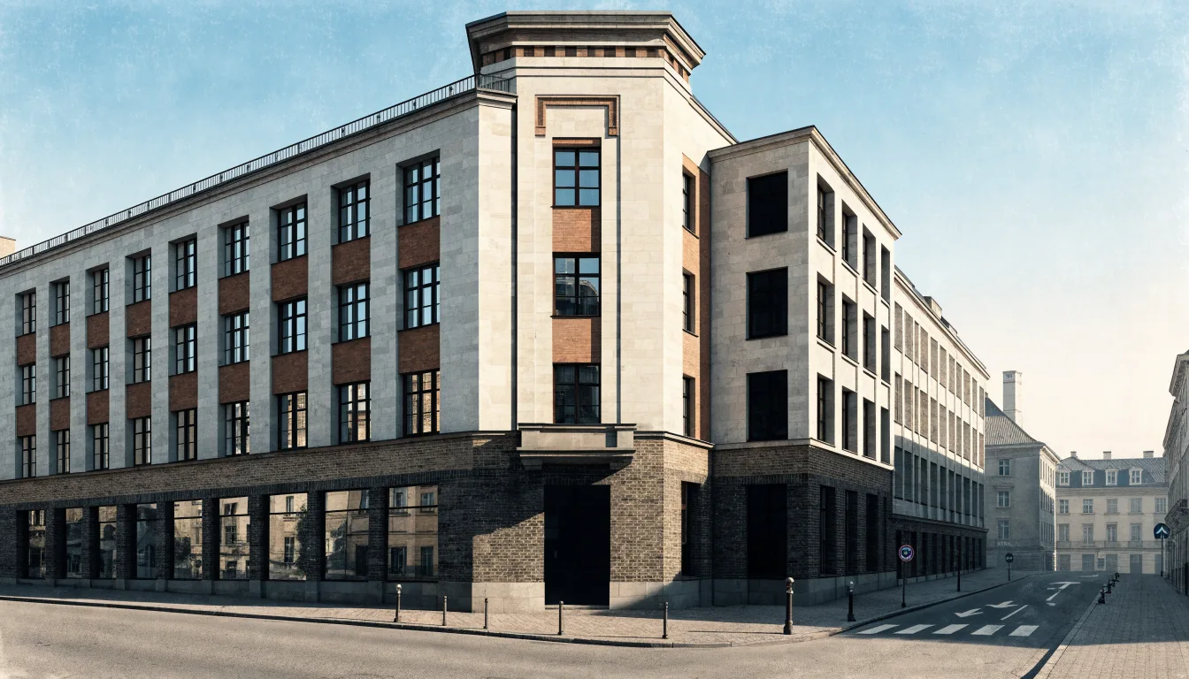 Poglądowa ilustracja międzywojennego gmachu użyteczności publicznej